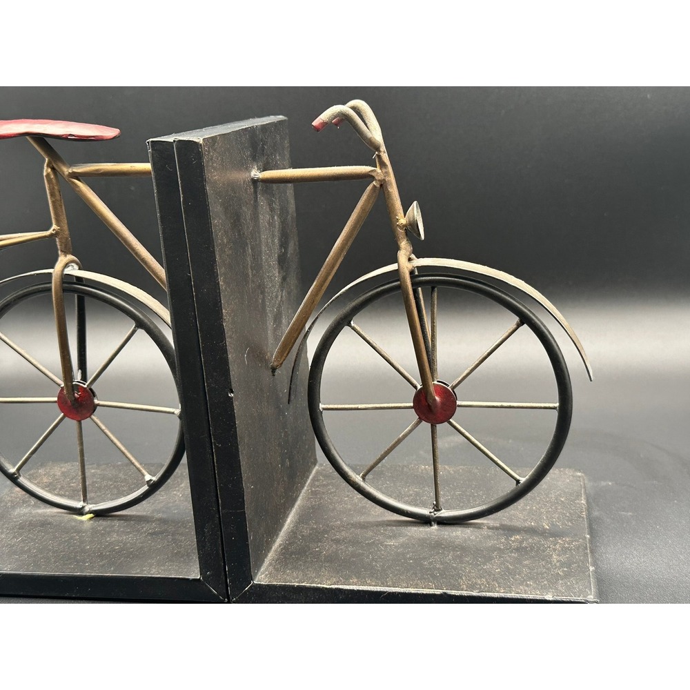 Vintage Industrial Metal Bicycle Bookends Rustic Bronze Red Cycling Decor Set - Picture 5 of 10